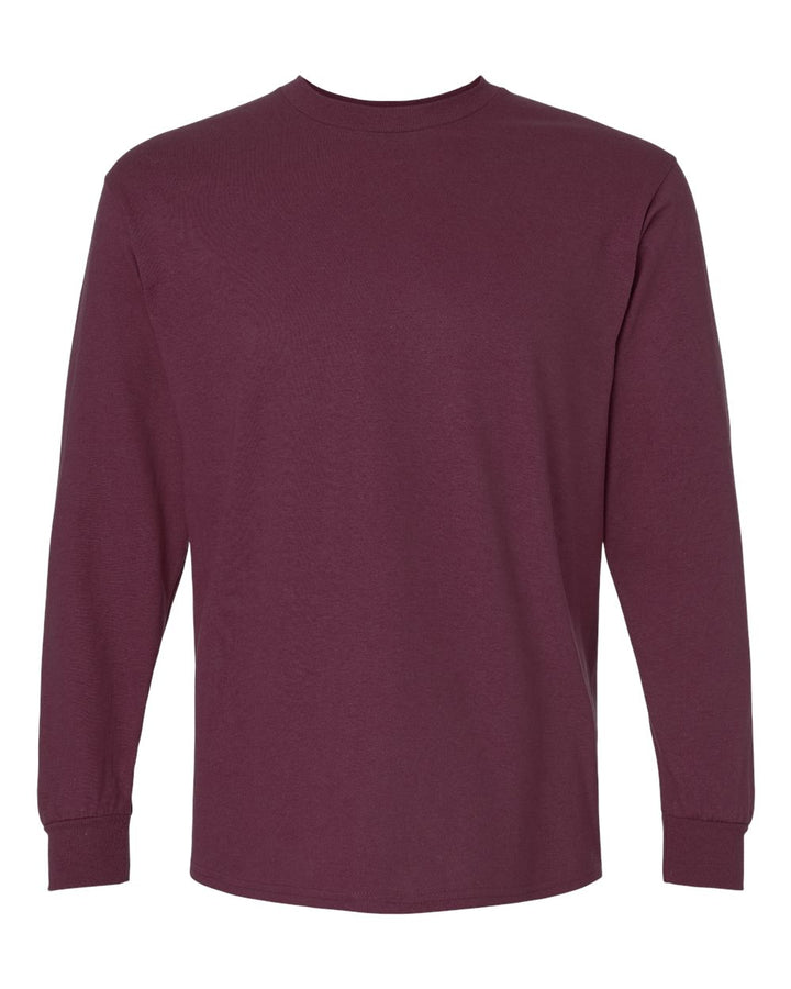 Front View of Maroon Ultra Cotton® Long Sleeve T-Shirt - 2400