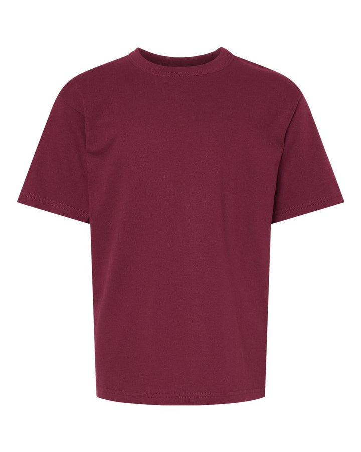 Front View of Maroon Youth Gold Soft Touch T-Shirt - 4850
