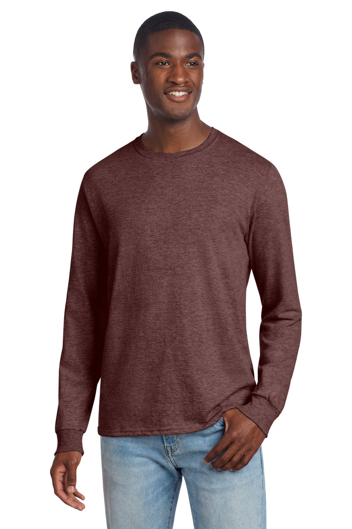 Front View of MaroonHthr Jerzees Premium Blend Ring Spun Long Sleeve T-Shirt 560LS