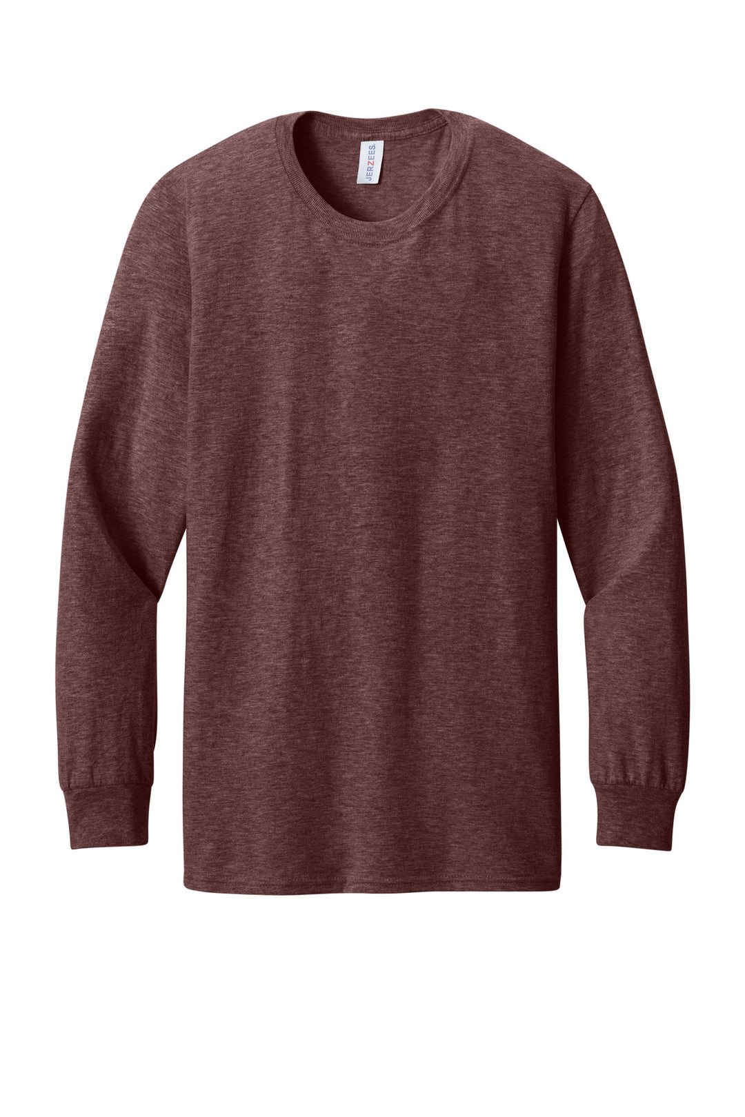 Front View of MaroonHthr Jerzees Premium Blend Ring Spun Long Sleeve T-Shirt 560LS