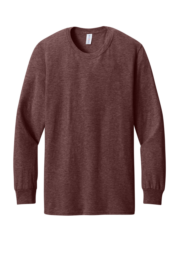 Front View of MaroonHthr Jerzees Premium Blend Ring Spun Long Sleeve T-Shirt 560LS