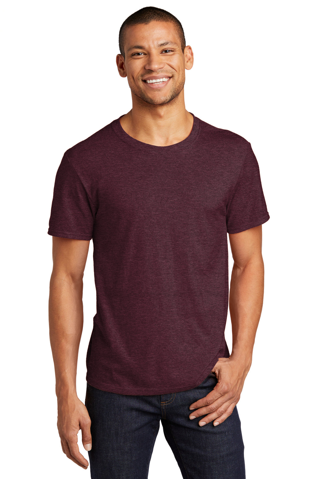 Front View of MaroonHthr Jerzees Premium Blend Ring Spun T-Shirt 560M