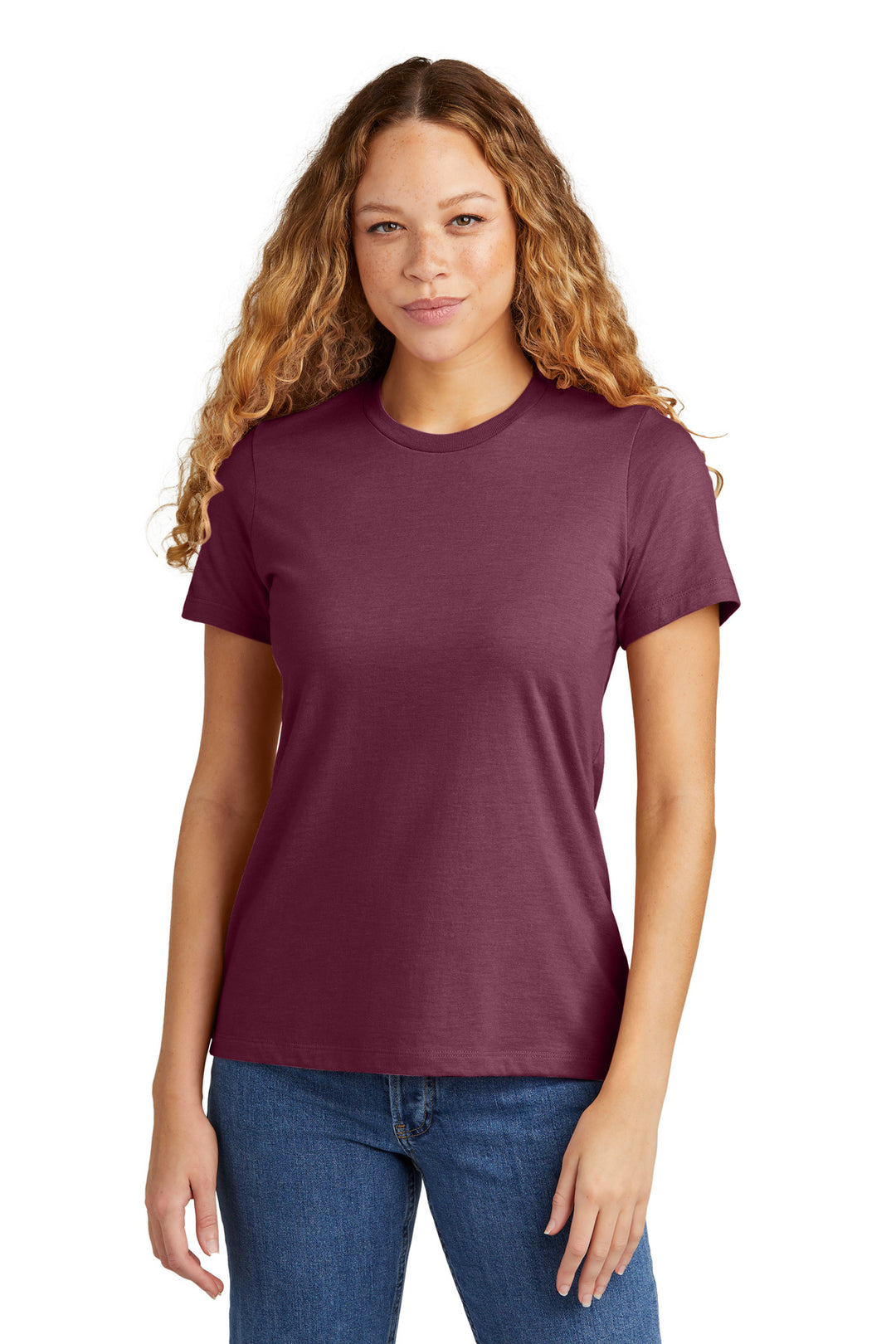 Front View of MaroonMist Gildan Softstyle Women's CVC T-Shirt 64001LCVC