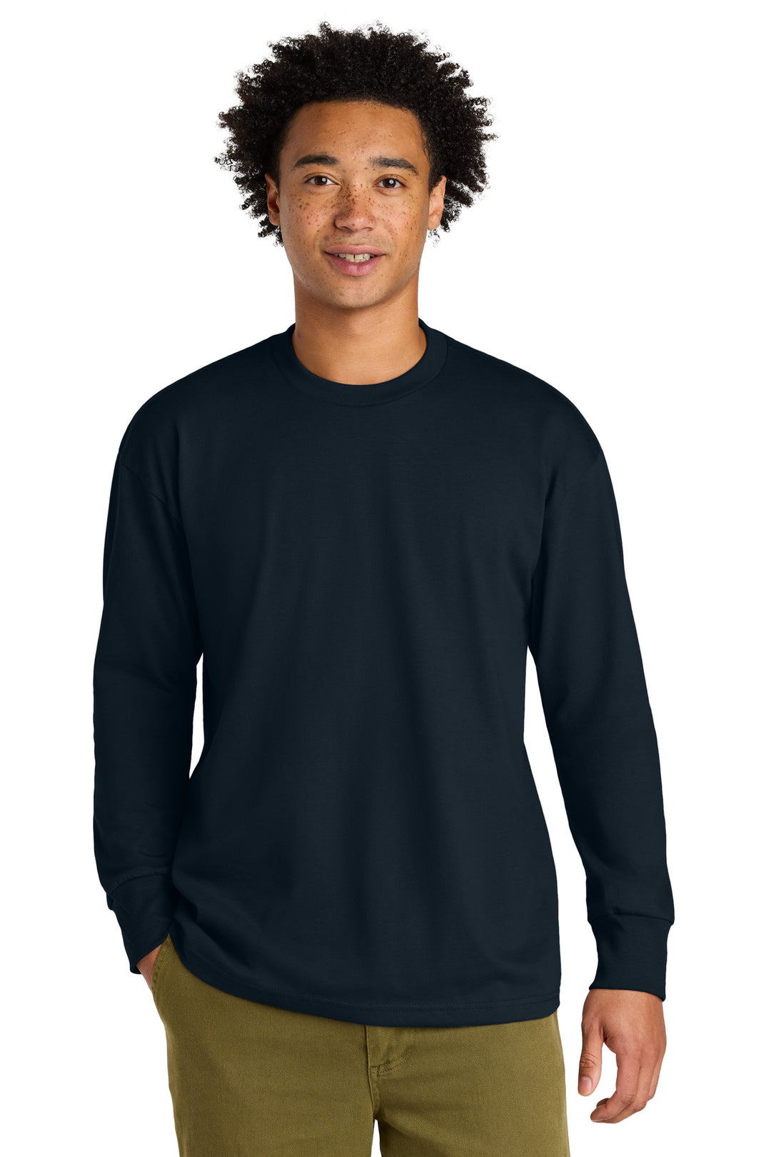 Front View of MdntNavy Next Level Apparel Heavyweight Long Sleeve Tee NL7211