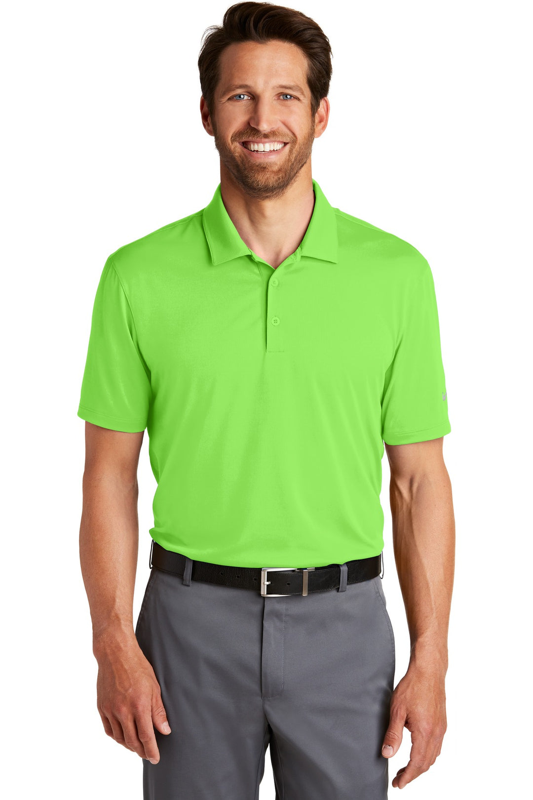 Front View of Mean Green Nike Dri-FIT Legacy Polo. 883681