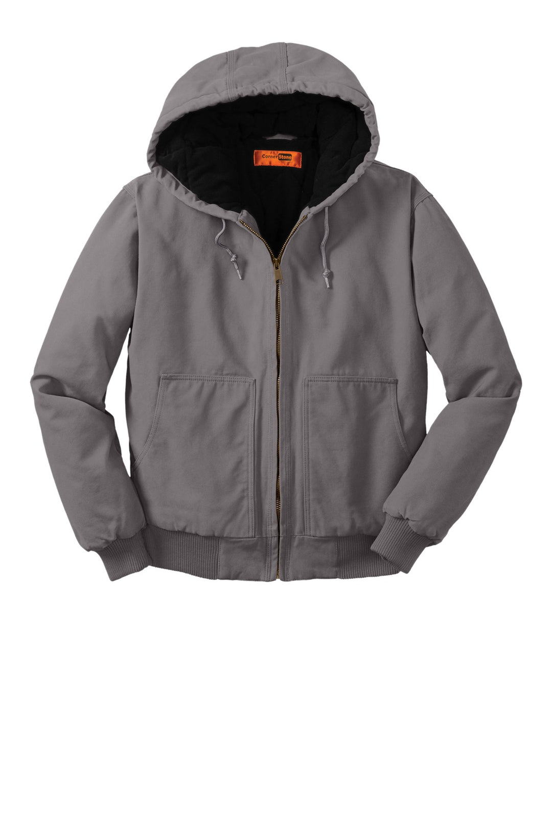 Front View of Metal Grey CornerStone Washed Duck Cloth Insulated Hooded Work Jacket. CSJ41