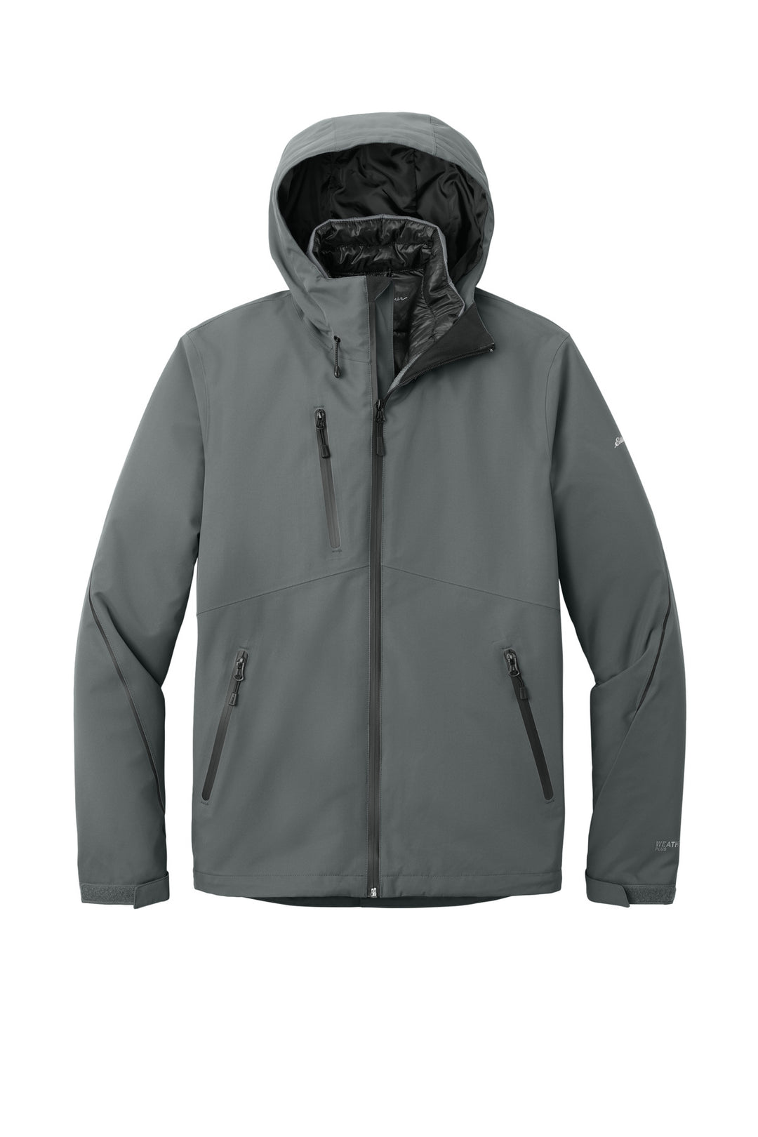 Front View of Metal Grey Eddie Bauer WeatherEdge Plus 3-in-1 Jacket. EB556