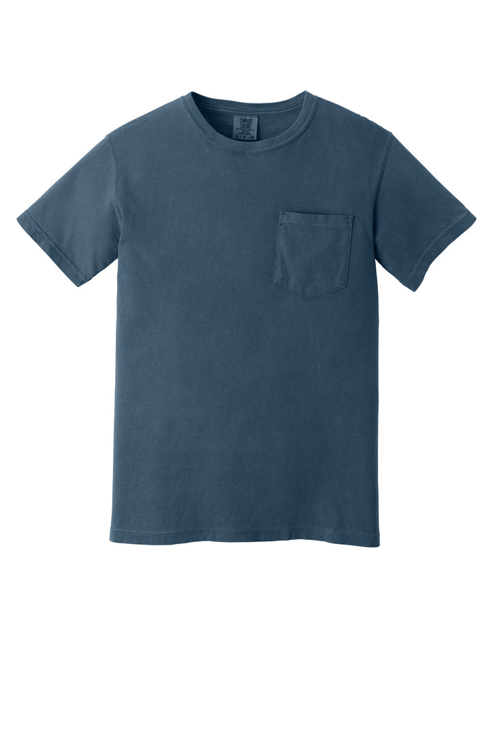 Front View of Midnight COMFORT COLORS Heavyweight Ring Spun Pocket Tee. 6030