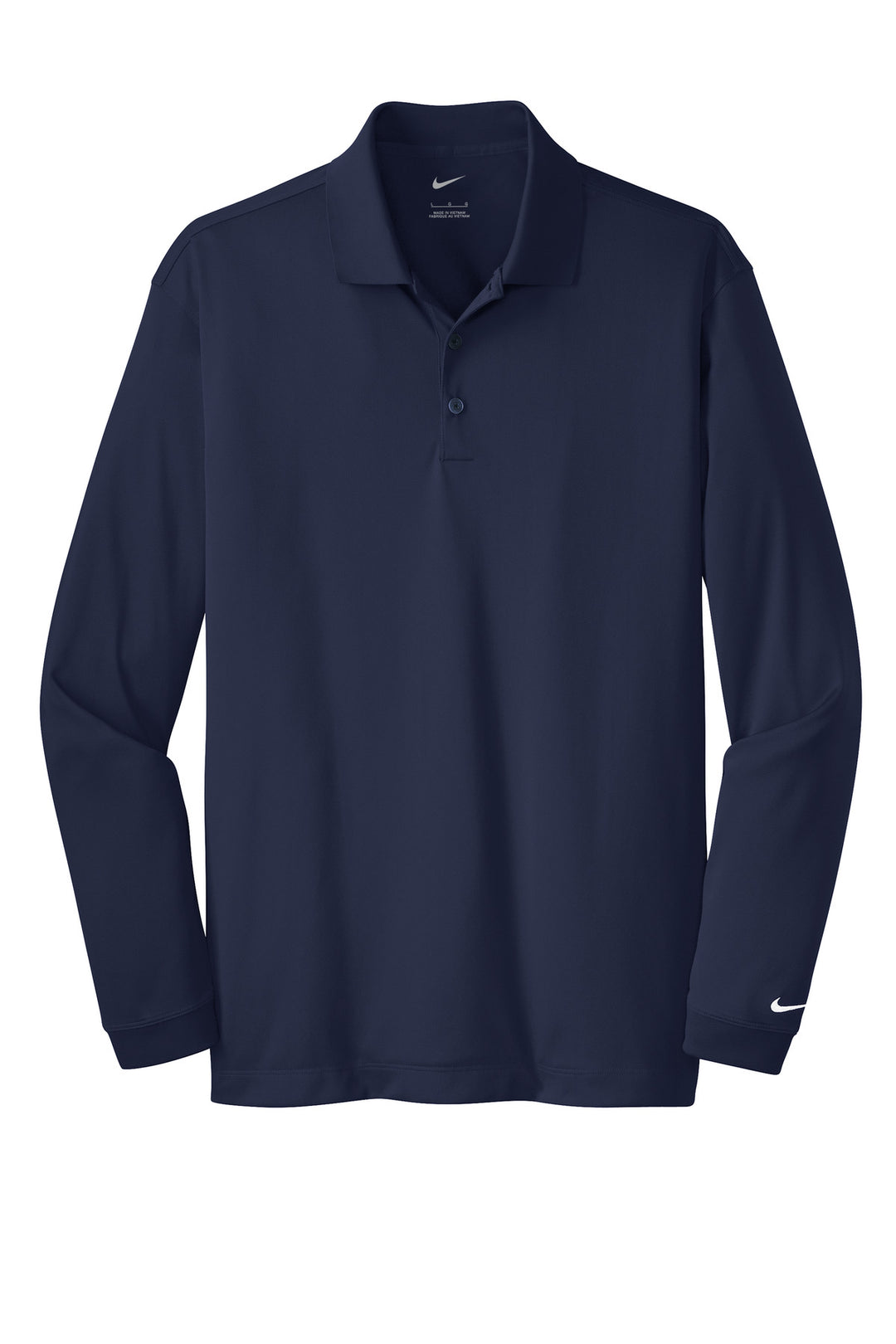 Front View of Midnight Navy Nike Long Sleeve Dri-FIT Stretch Tech Polo. 466364