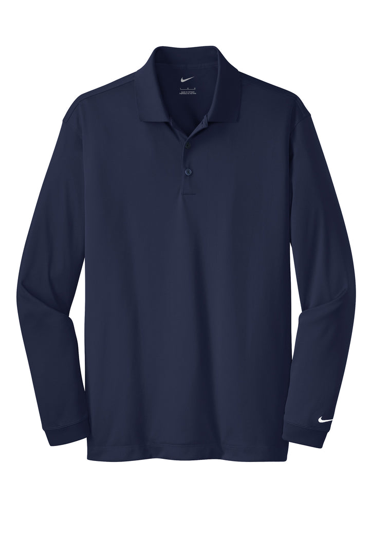 Front View of Midnight Navy Nike Tall Long Sleeve Dri-FIT Stretch Tech Polo. 604940