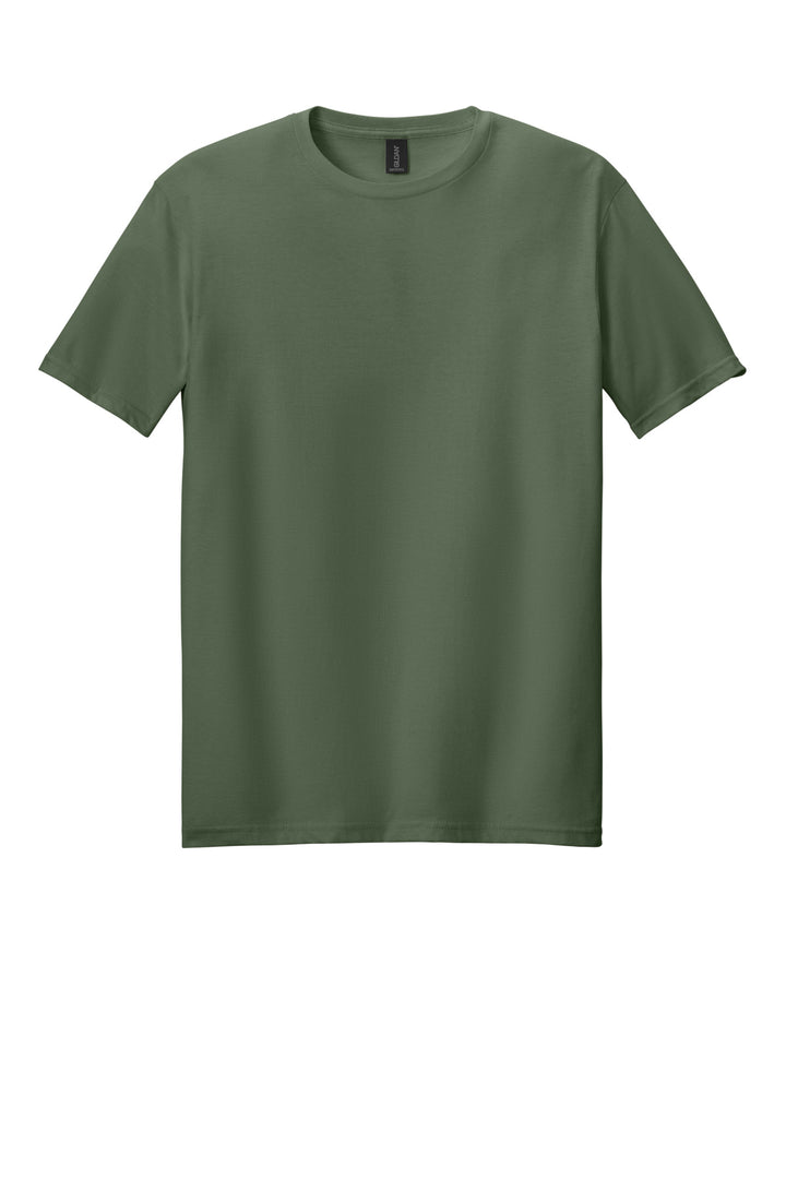 Front View of MilGreen Gildan Softstyle T-Shirt. 64000