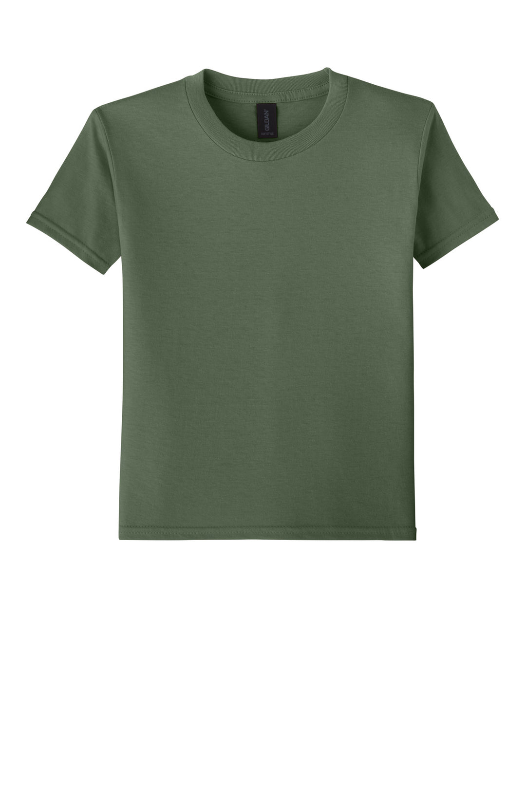 Front View of MilGreen Gildan Youth Softstyle T-Shirt 64000B