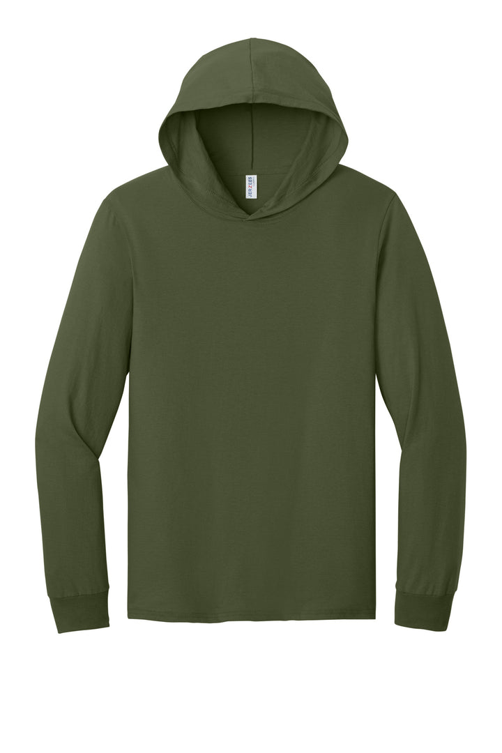 Front View of MilGreen Jerzees Classics Unisex Cotton Long Sleeve Hooded T-Shirt 363LH