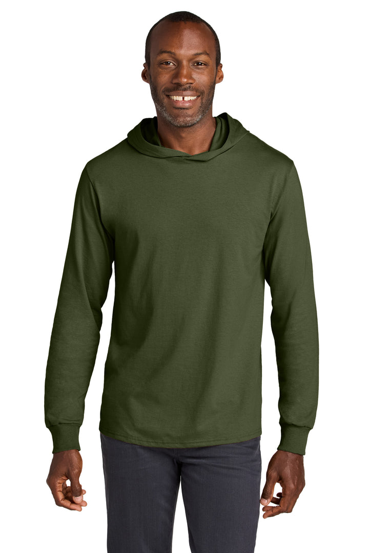 Front View of MilGreen Jerzees Classics Unisex Cotton Long Sleeve Hooded T-Shirt 363LH