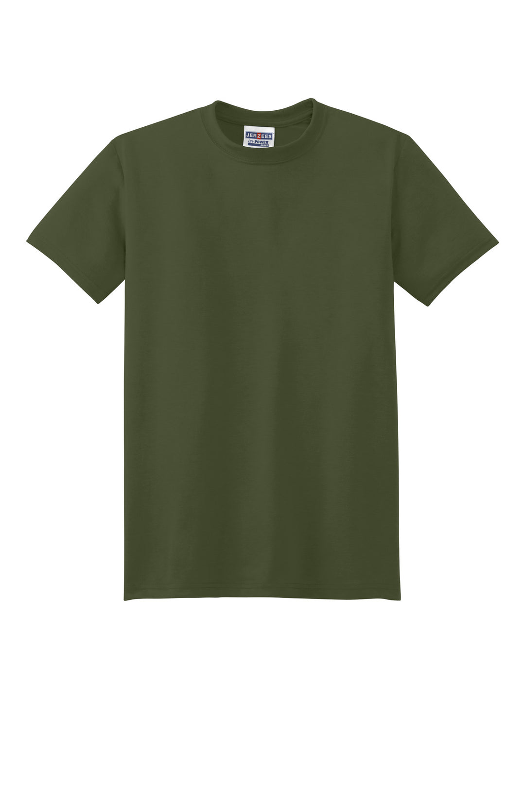 Front View of MilGreen Jerzees Dri-Power 100% Polyester T-Shirt. 21M