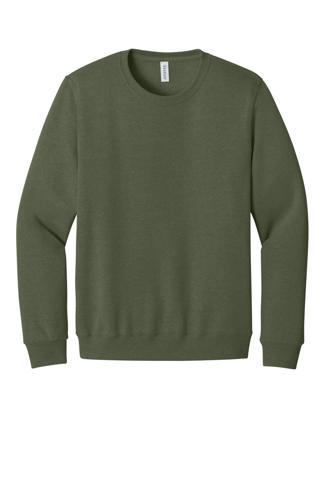 Front View of MilGrnHtr Jerzees Eco Premium Blend Crewneck Sweatshirt 701M