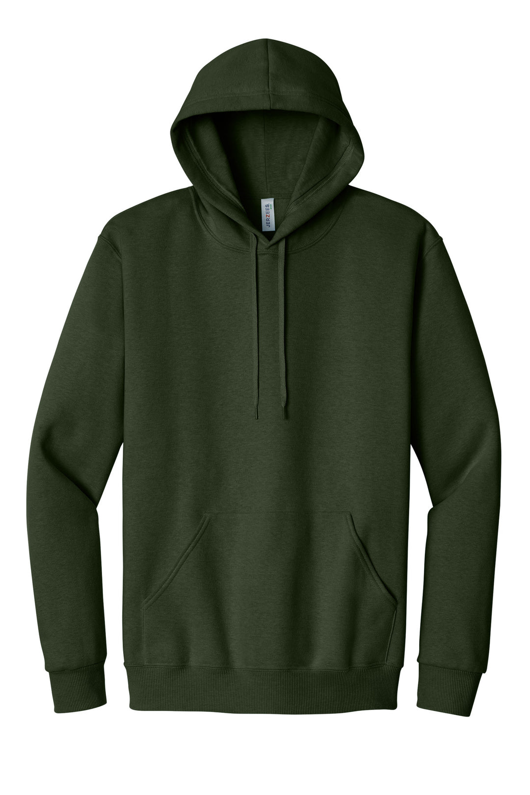 Front View of MilGrnHtr Jerzees Eco Premium Blend Pullover Hooded Sweatshirt 700M