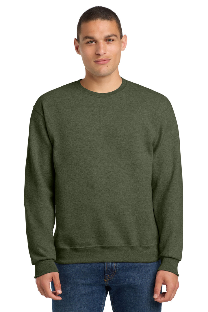 Front View of MilGrnHtr Jerzees - NuBlend Crewneck Sweatshirt. 562M