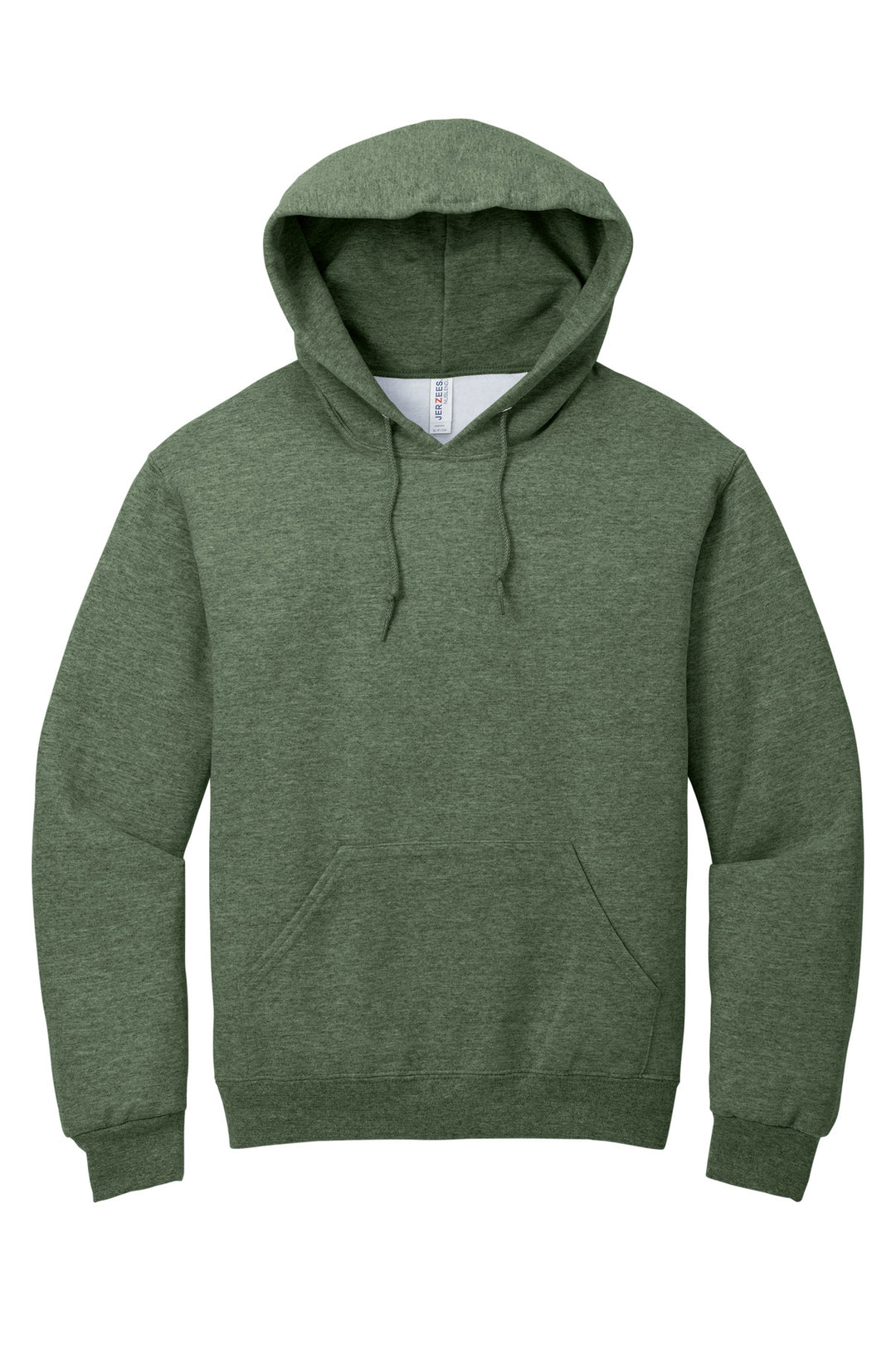 Front View of MilGrnHtr Jerzees NuBlend Pullover Hooded Sweatshirt. 996M
