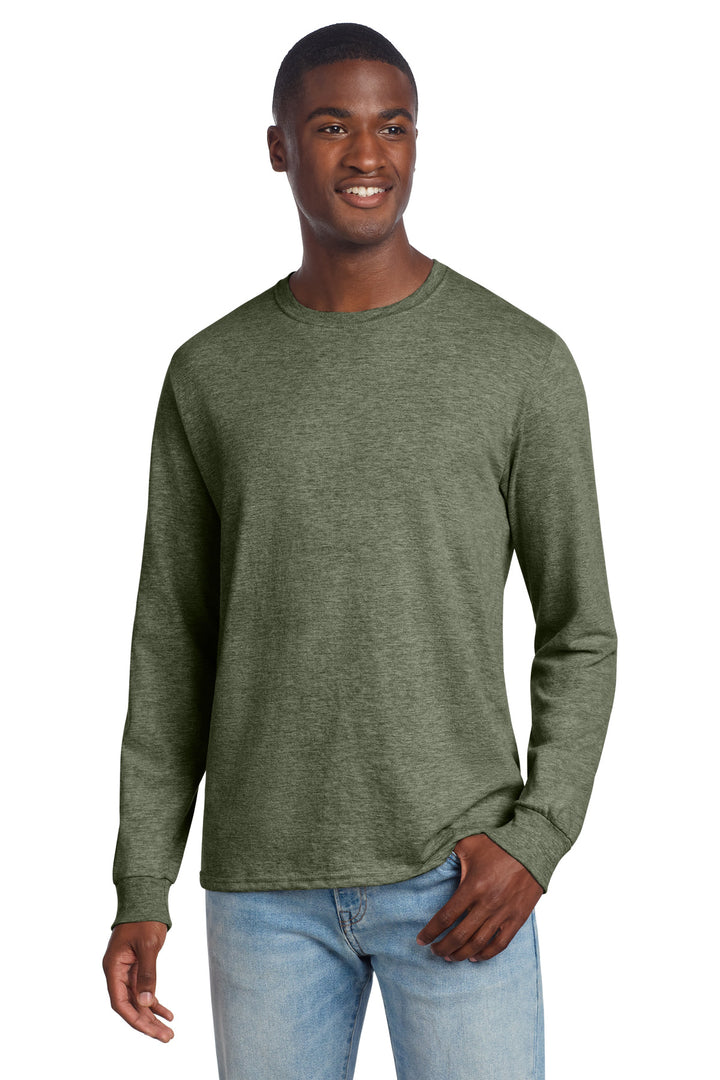 Front View of MilGrnHtr Jerzees Premium Blend Ring Spun Long Sleeve T-Shirt 560LS