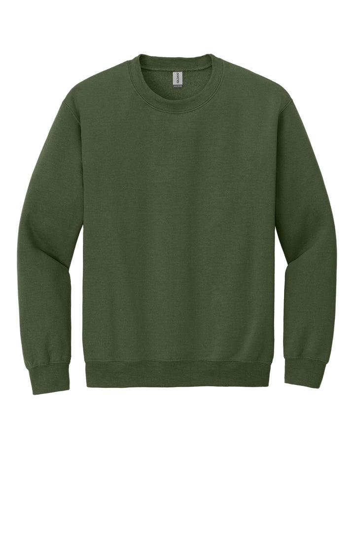Front View of Military Green Gildan Heavy Blend Crewneck Sweatshirt. 18000