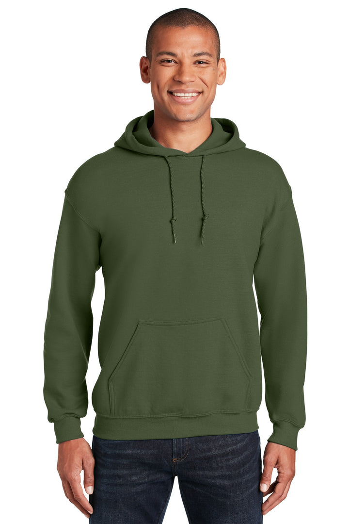 Front View of Military Green Gildan - Heavy Blend Hooded Sweatshirt. 18500