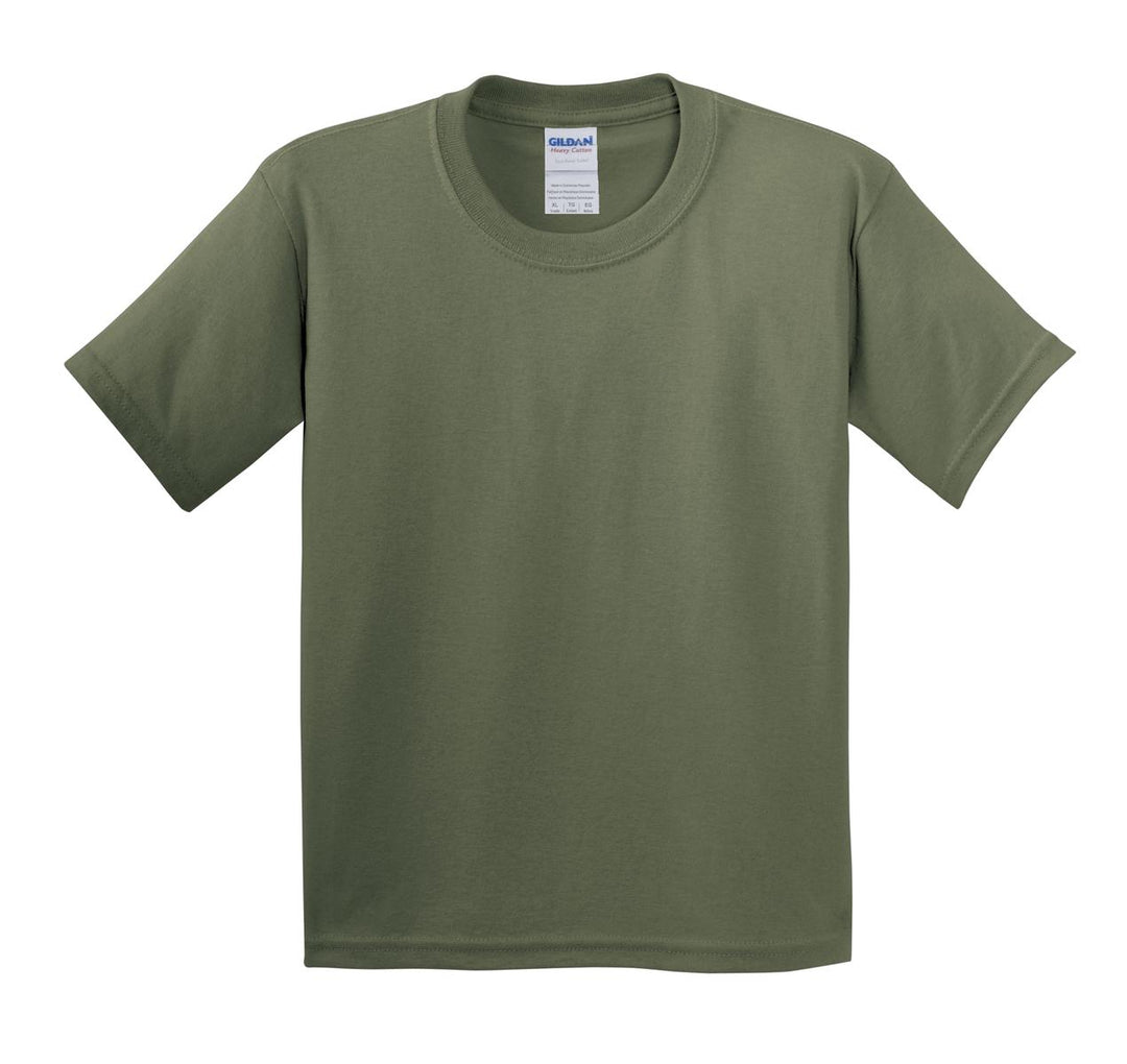 Front View of Military Green Gildan - Youth Heavy Cotton 100% Cotton T-Shirt. 5000B