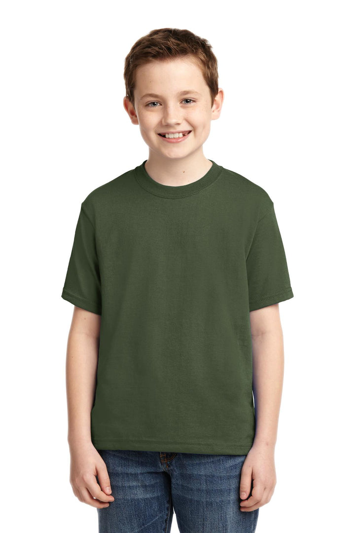 Front View of Military Green Jerzees - Youth Dri-Power 50/50 Cotton/Poly T-Shirt. 29B