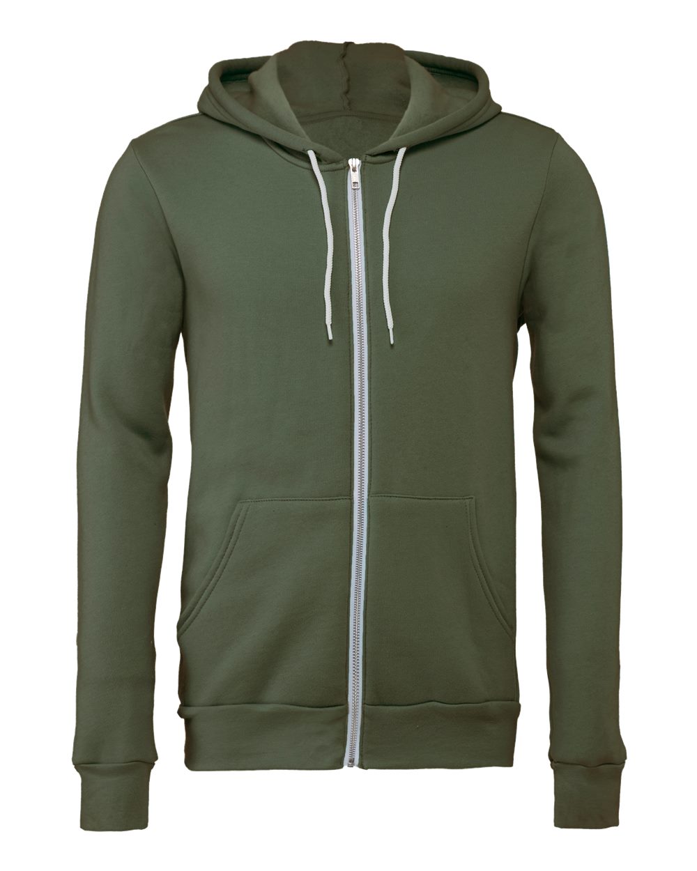 Front View of Military Green Sponge Fleece Full-Zip Hoodie - 3739