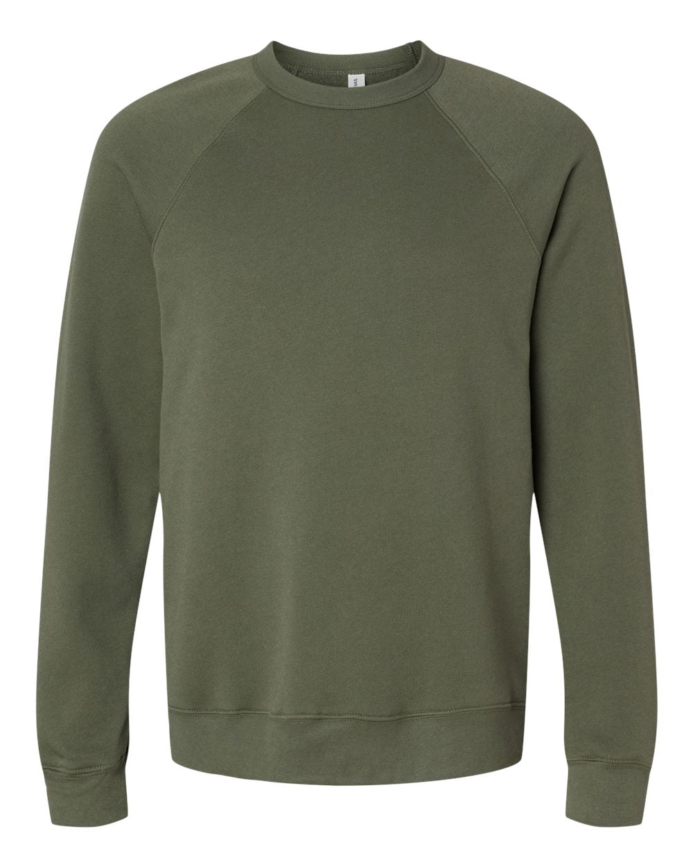Front View of Military Green Sponge Fleece Raglan Crewneck Sweatshirt - 3901