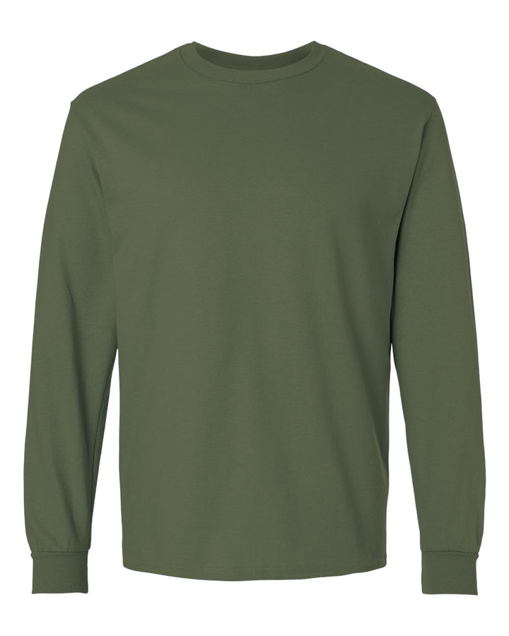 Front View of Military Green Ultra Cotton® Long Sleeve T-Shirt - 2400