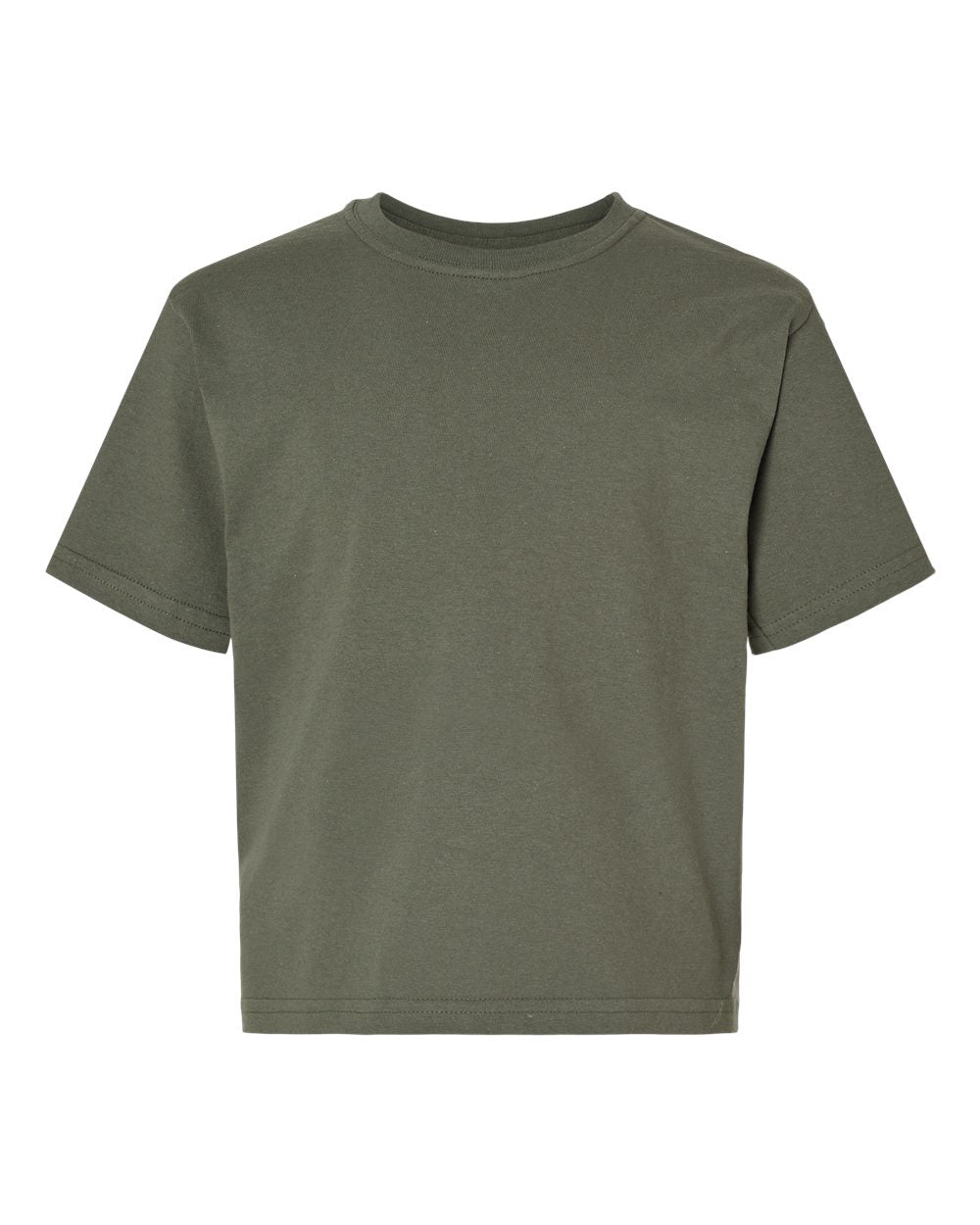 Front View of Military Green Youth Gold Soft Touch T-Shirt - 4850