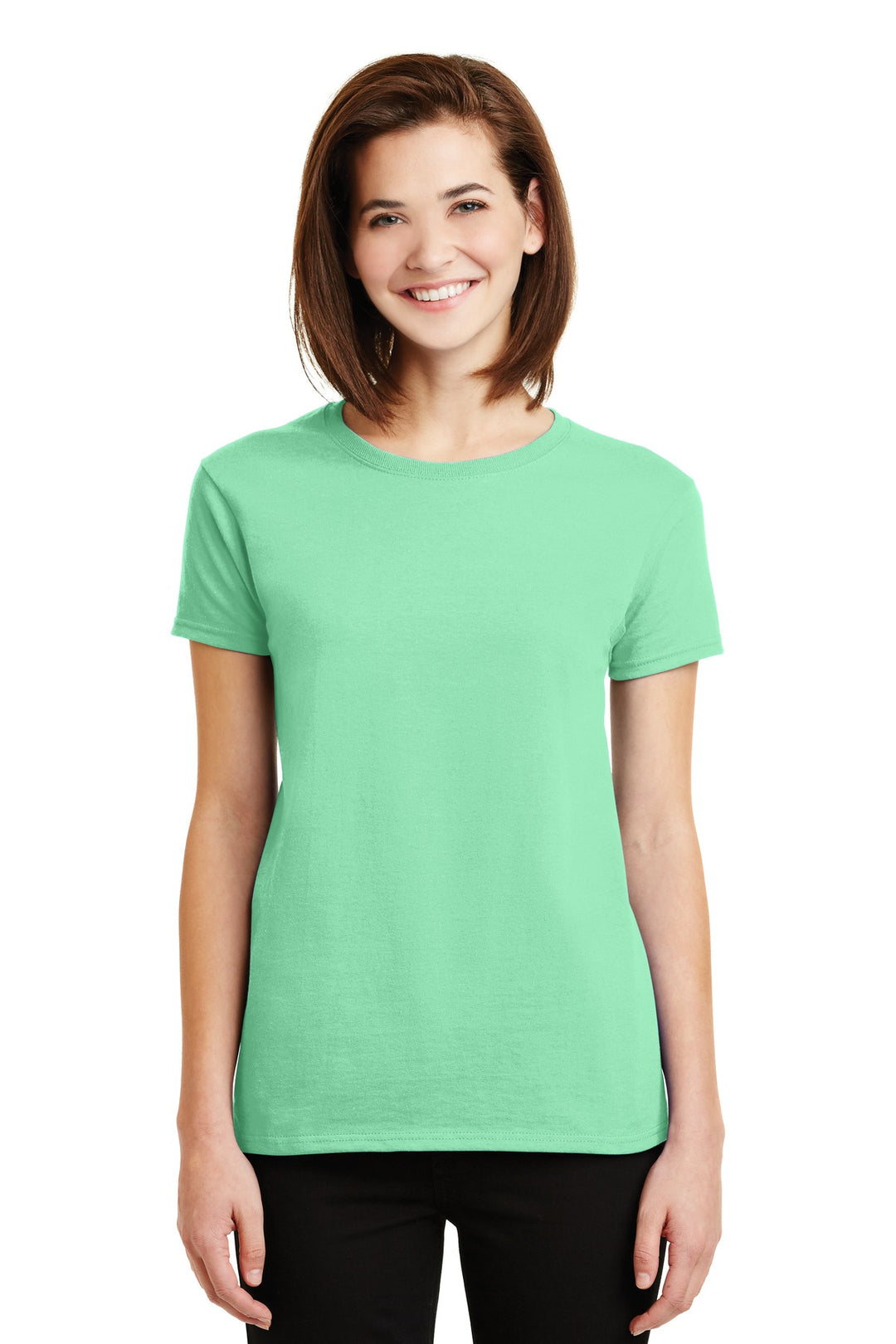 Front View of Mint Green Gildan Women's Ultra Cotton 100% US Cotton T-Shirt. 2000L