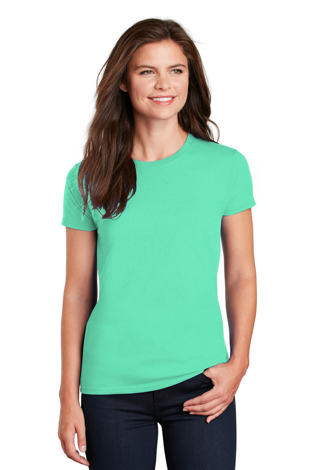 Front View of Mint Green Gildan Women's Ultra Cotton 100% US Cotton T-Shirt. 2000L