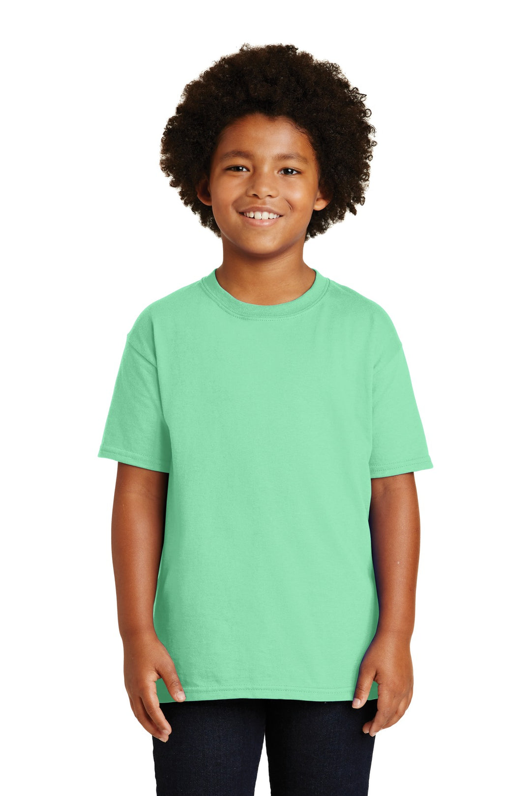 Front View of Mint Green Gildan - Youth Ultra Cotton 100% US Cotton T-Shirt. 2000B