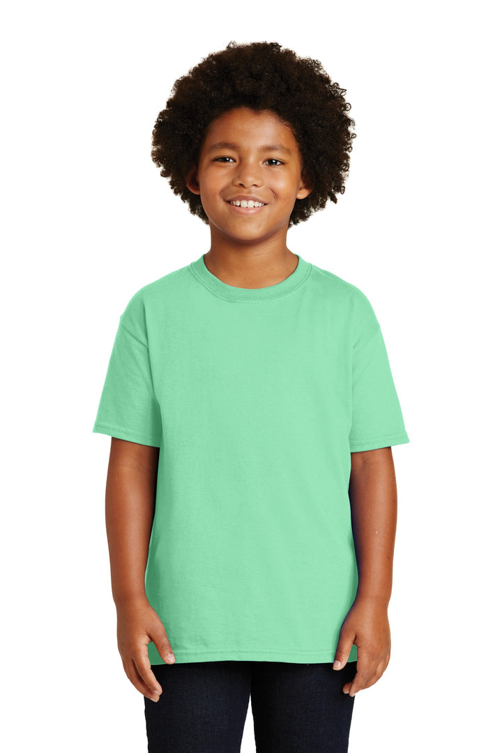 Front View of Mint Green Gildan - Youth Ultra Cotton 100% US Cotton T-Shirt. 2000B