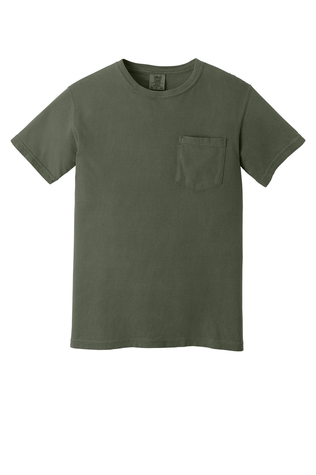 Front View of Moss COMFORT COLORS Heavyweight Ring Spun Pocket Tee. 6030