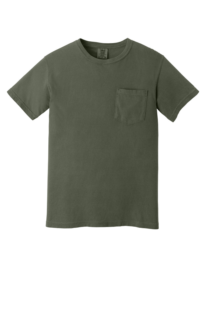 Front View of Moss COMFORT COLORS Heavyweight Ring Spun Pocket Tee. 6030