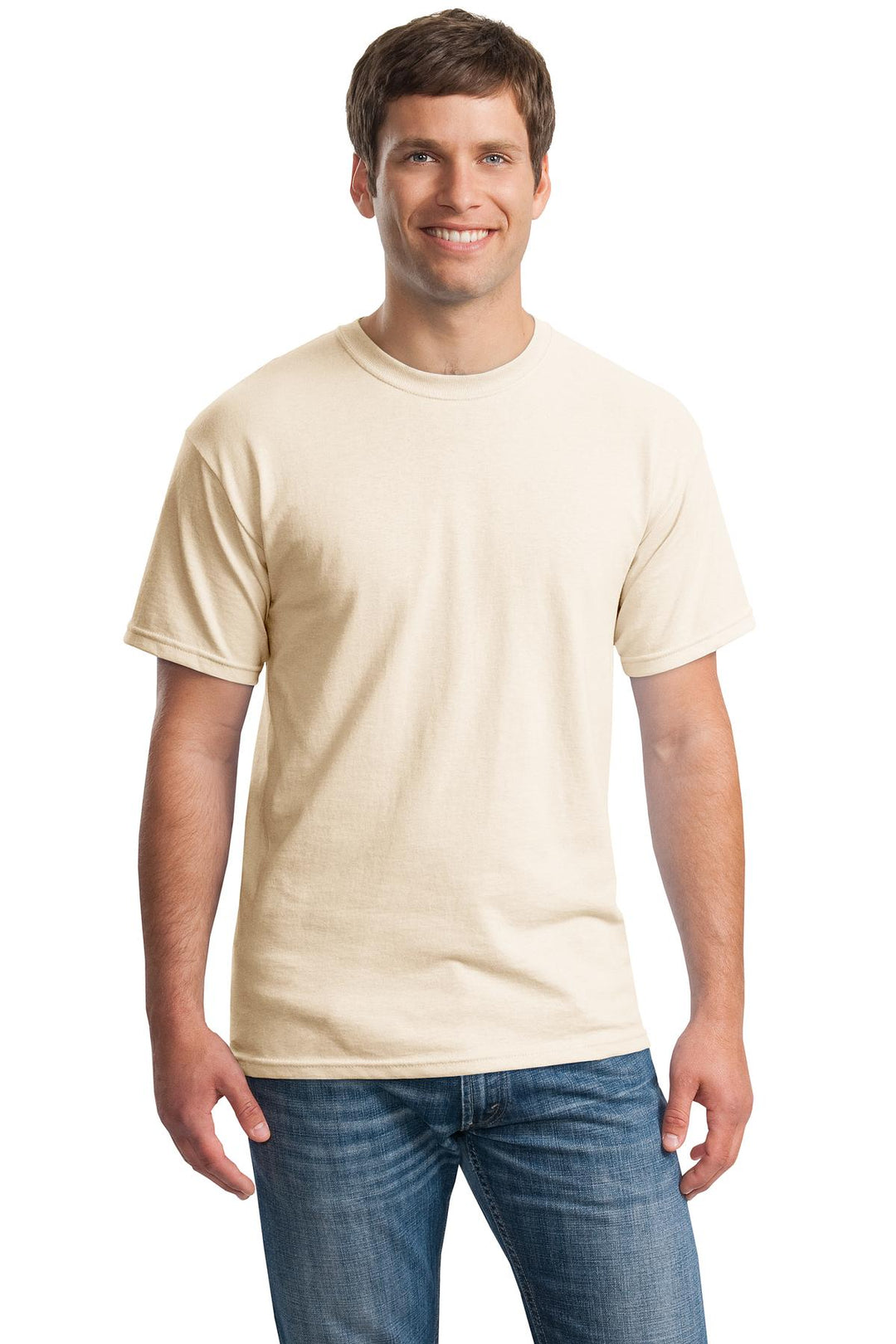 Front View of Natural Gildan - Heavy Cotton 100% Cotton T-Shirt. 5000