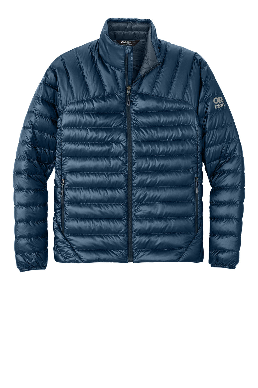Front View of NavalBlue LIMITED EDITION Outdoor Research 800 Tech Down Jacket OR322228