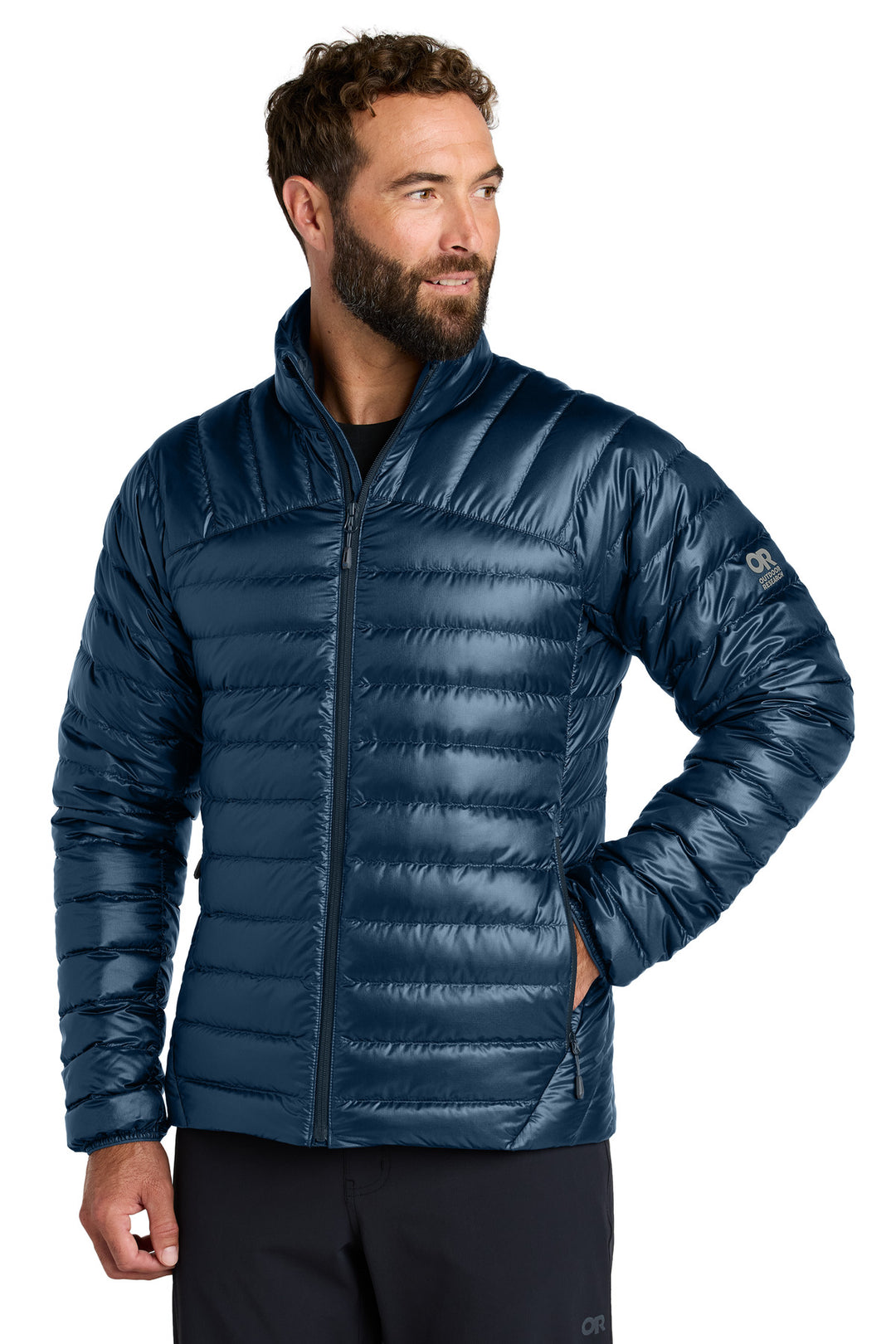 Front View of NavalBlue LIMITED EDITION Outdoor Research 800 Tech Down Jacket OR322228