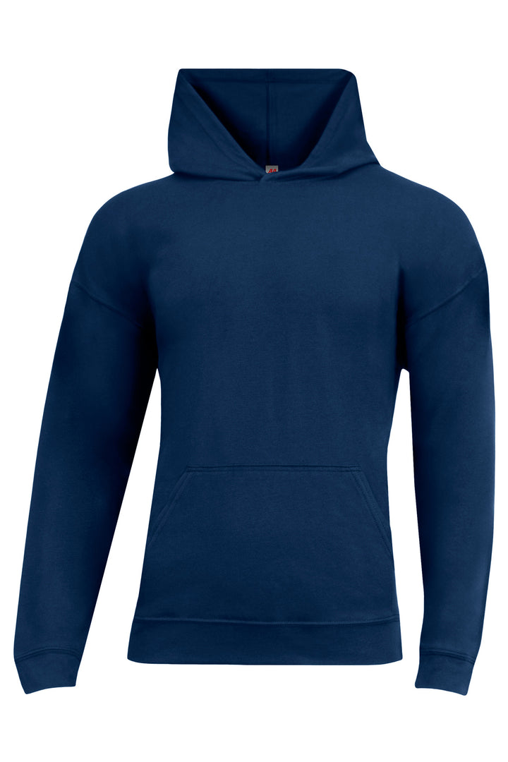 Front View of Navy A4 Softek Long Sleeve Hooded Tee A4N3528