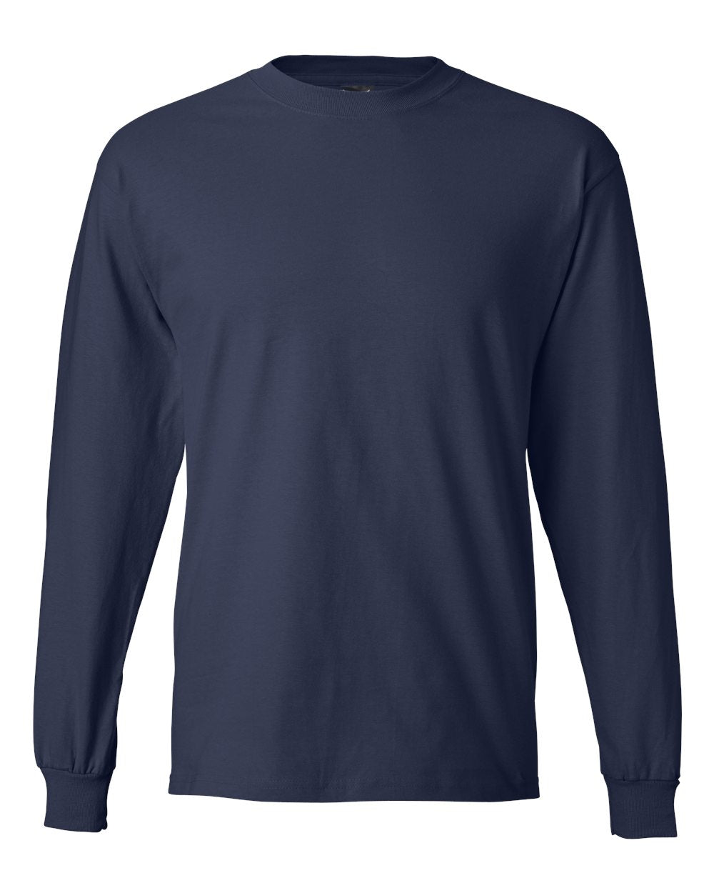 Front View of Navy Beefy-T® Long Sleeve T-Shirt - 5186