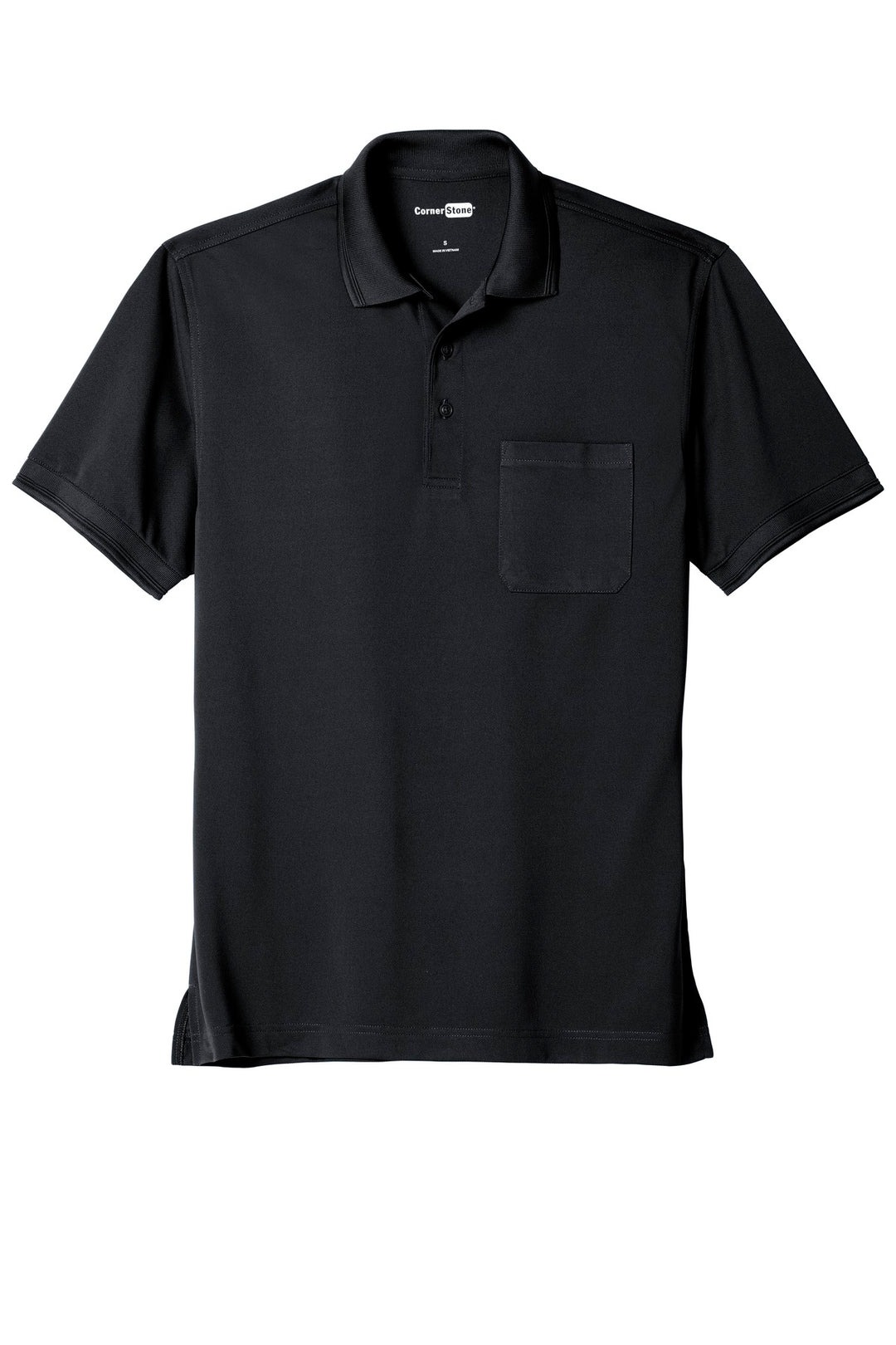 Front View of Navy Blue CornerStone Industrial Snag-Proof Pique Pocket Polo. CS4020P