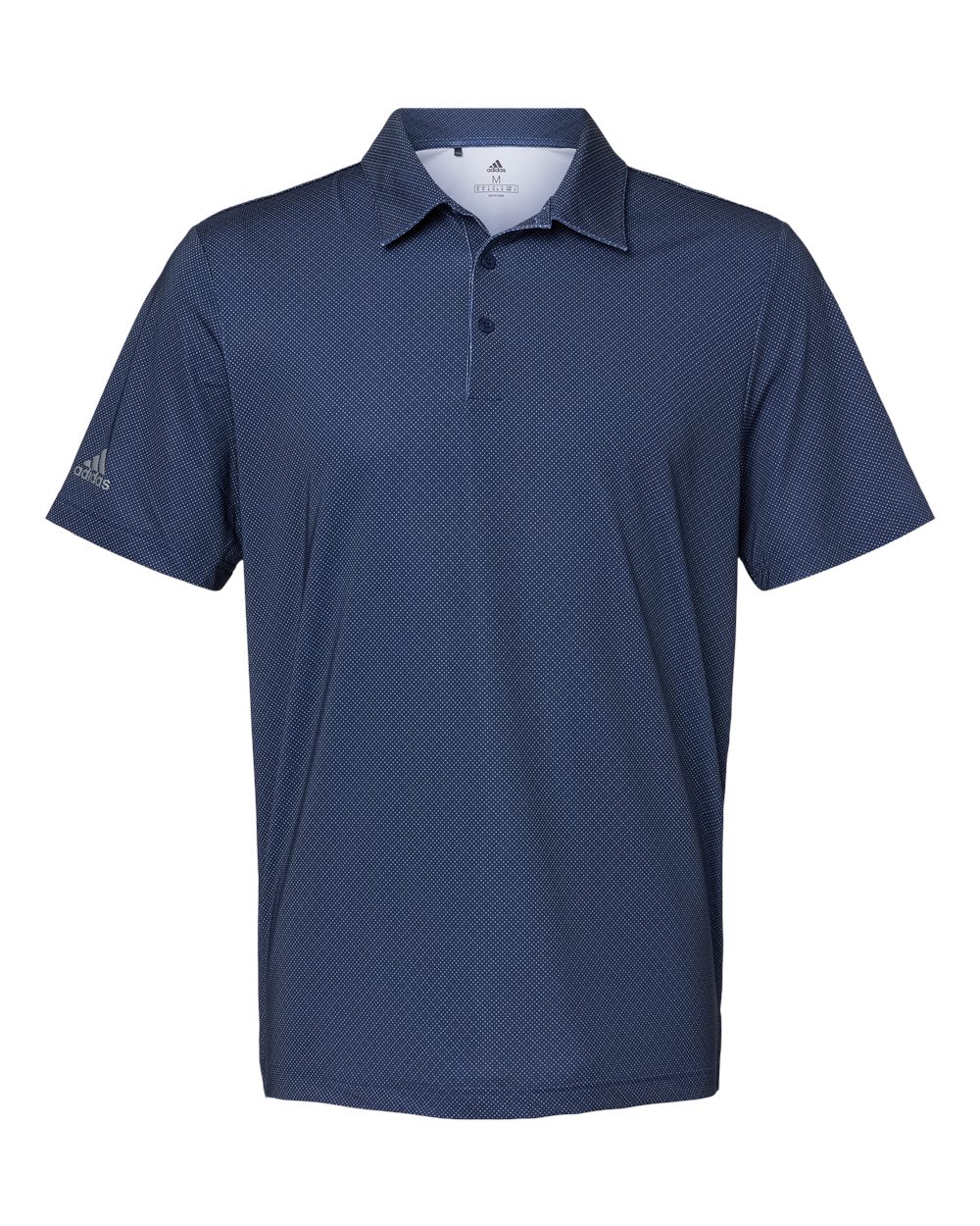 Front View of Navy Blue/ White/ Grey Three Diamond Dot Print Polo - A498