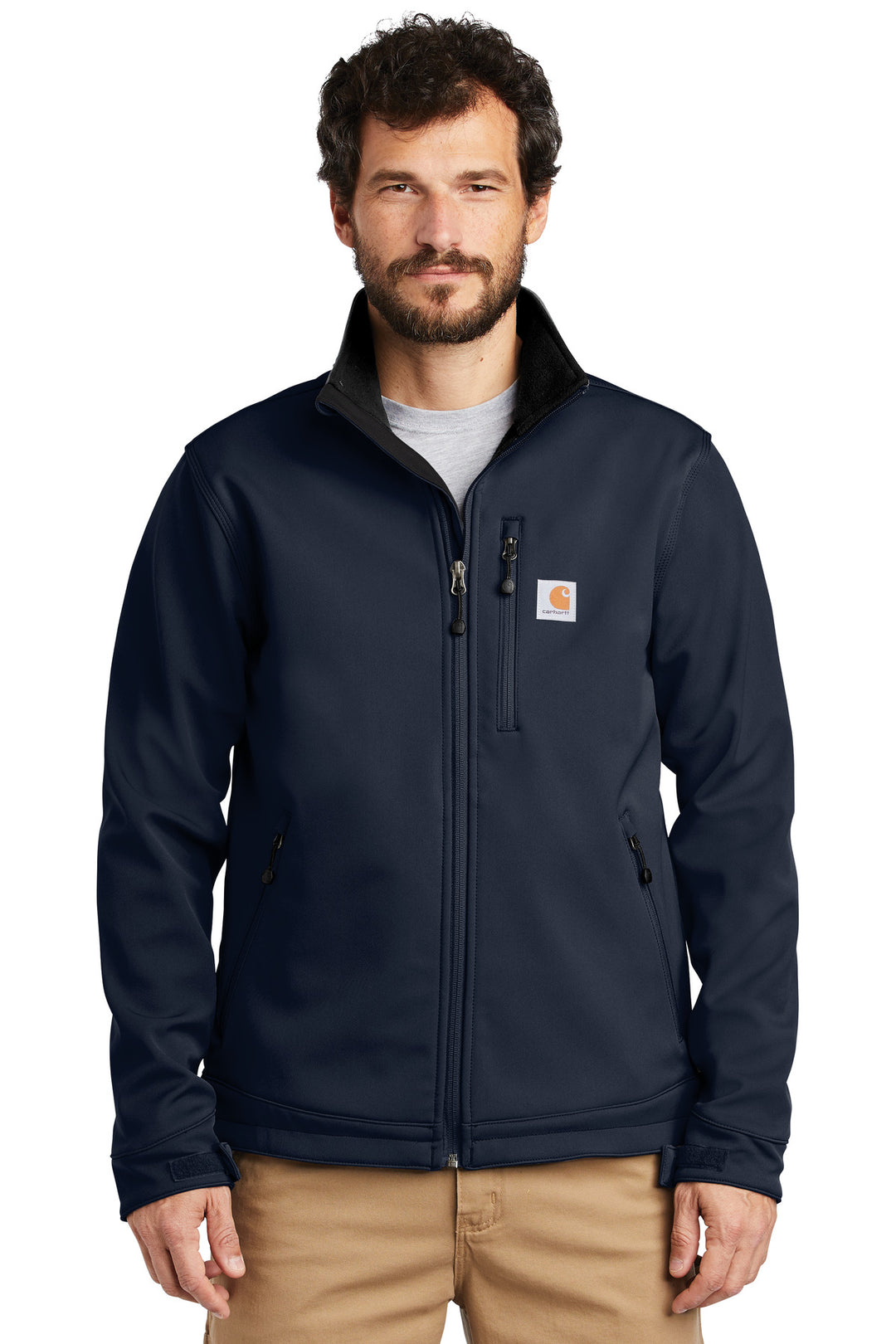 Front View of Navy Carhartt Crowley Soft Shell Jacket. CT102199