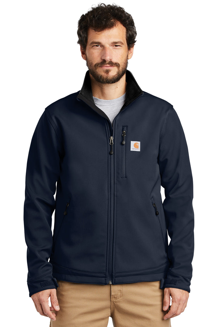 Front View of Navy Carhartt Crowley Soft Shell Jacket. CT102199