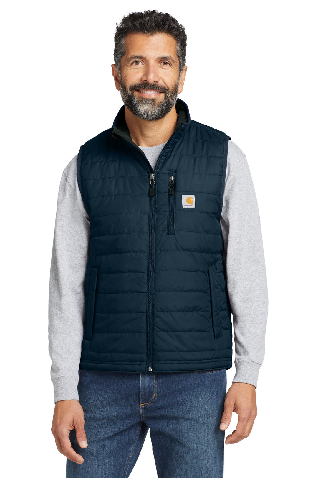 Front View of Navy Carhartt Gilliam Vest CT102286