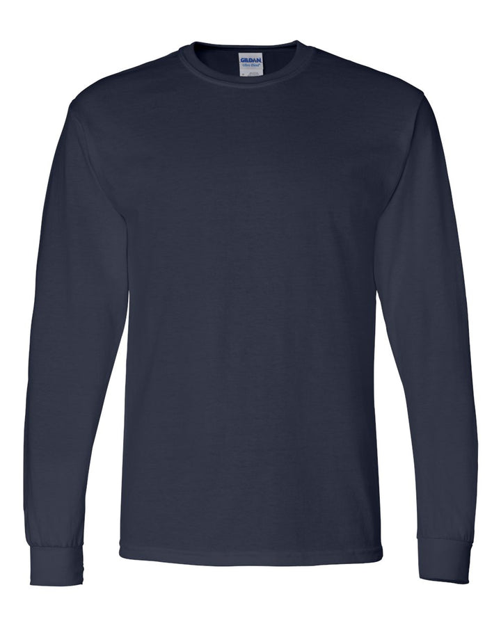 Front View of Navy DryBlend® 50/50 Long Sleeve T-Shirt - 8400