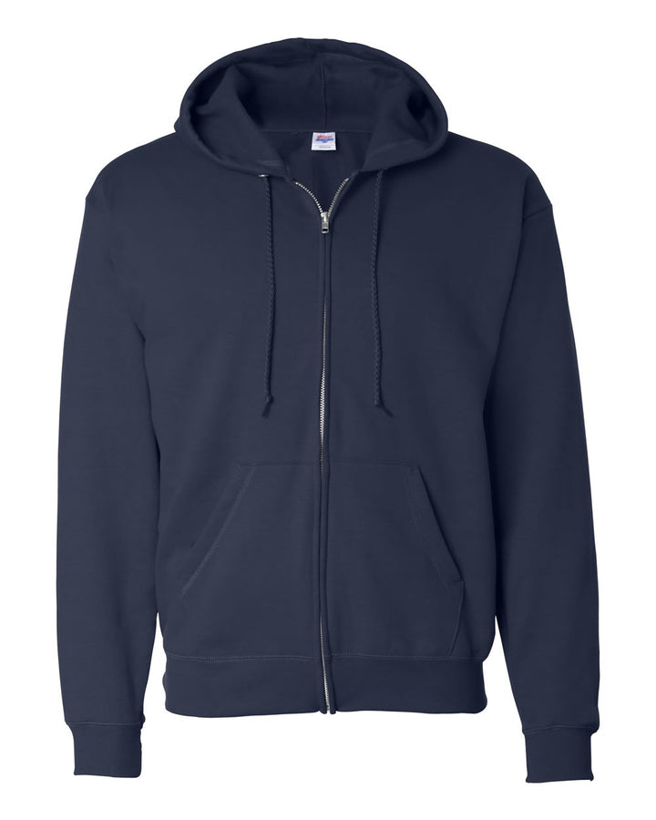 Front View of Navy Ecosmart® Full-Zip Hooded Sweatshirt - P180